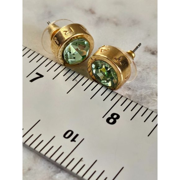 Green Gold Sparkling Crystal Stud Earrings By TAHARI - Picture 2 of 2